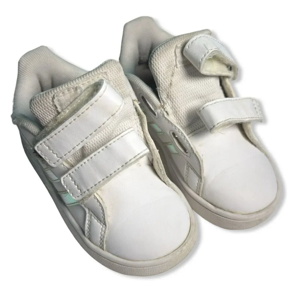 Adidas Grand Court Toddler Sneakers 7K | White Iridescent Stripes